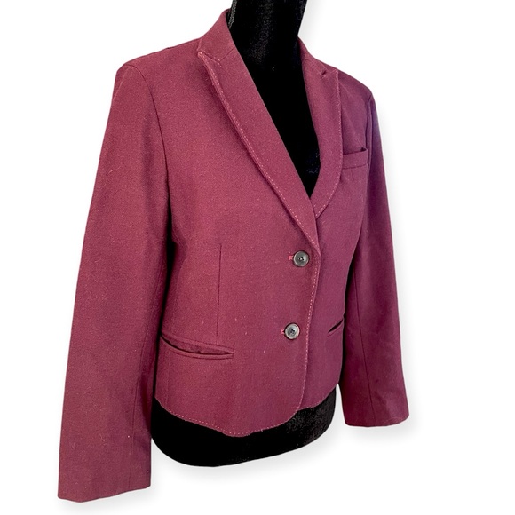 Hh_Hhh Hilfiger women’s wool blend burgundy notch collar long sleeve blazer L - Picture 2 of 6